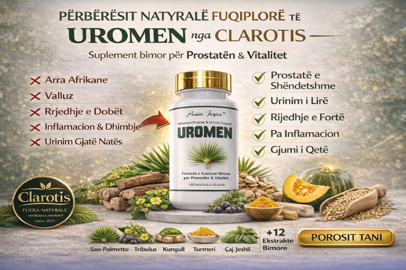 UROMEN suplement bimor nga CLAROTIS per vitalitet mashkullor, suplement hormonal meshkuj natyral, energji mashkullore natyrale, suplement prostate dhe energji, shendet mashkullor natyral, mbeshtetje hormonale natyrale, force mashkullore natyrale